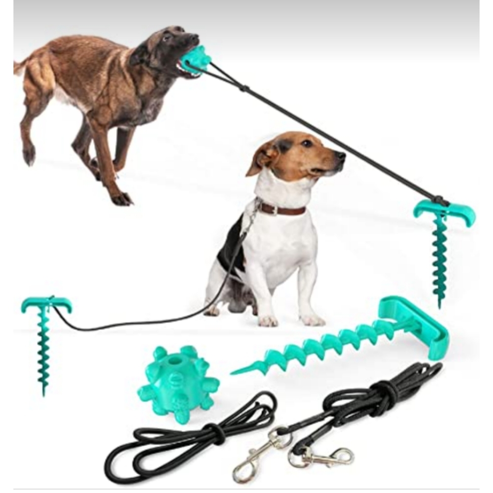 NEW in BOX Portable Dog Tie- Out Stick Set